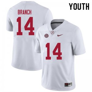 NCAA Youth Alabama Crimson Tide #14 Brian Branch Stitched College 2020 Nike Authentic White Football Jersey YL17E11QV